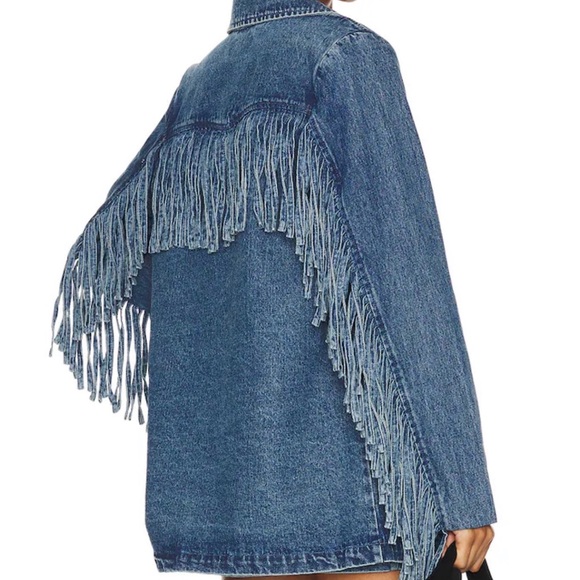 Show Me Your MuMu Jackets & Blazers - Sierra Fringe Jacket in Blue Indigo